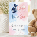 Invitación Digital para Revelación de Género Temática Corbata & Moñito