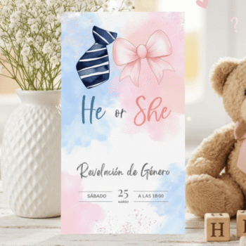 Invitación Digital para Revelación de Género Temática Corbata & Moñito