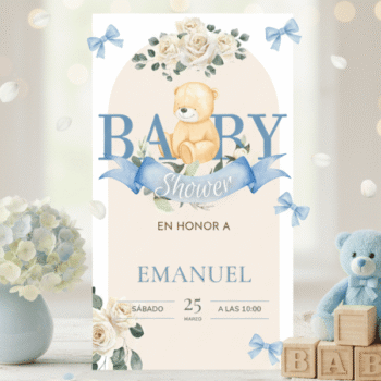 Dulce Osito: Invitación Adorable y Floral