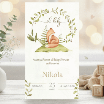 Invitación Electrónica para Baby Shower con Temática de Animales del Bosque