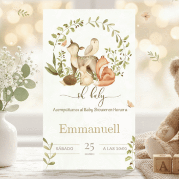 Invitación Digital para Baby Shower: Tema Animales del Bosque