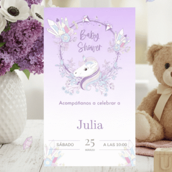 Mágica Invitación con Unicornio y Diamantes