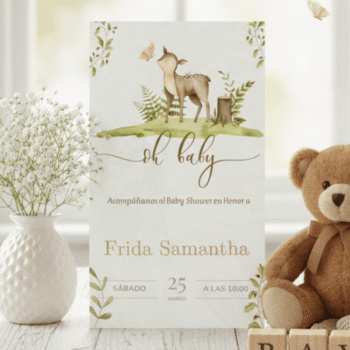 Invitaciones para Baby Shower con Tema de Bosque y Ciervo