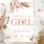 It's a Girl: Invitación Floral Pampa Grass.