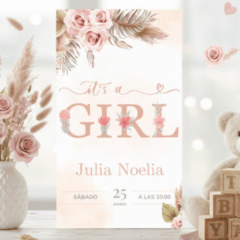 It's a Girl: Invitación Floral Pampa Grass.