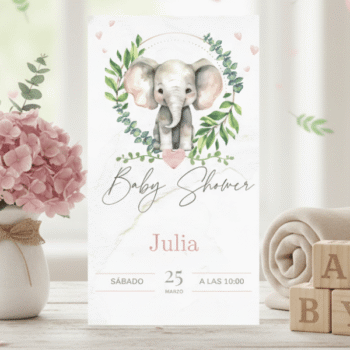 Elefante tierno con corazón rosa y detalles dulces