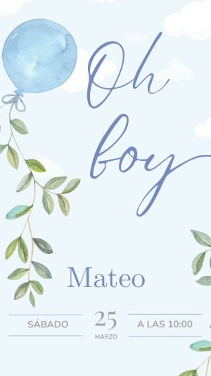 Globo celeste Encantadora invitación Oh boy